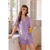 image:imageEkouaer Pajamas for Women Set Button Up Short Sleeve Pjs Lounge Set  Soft Womens LoungewearSide Slit Pj ShortsNotch CollarV Neck2 Piece Sleepwear for SleepLoungeWeddingBridalLavender