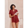 image:imageEkouaer Pajamas for Women Set Button Up Short Sleeve Pjs Lounge Set  Soft Womens LoungewearSide Slit Pj ShortsNotch CollarV Neck2 Piece Sleepwear for SleepLoungeWeddingBridalWine Red