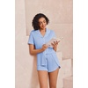 image:imageEkouaer Pajamas for Women Set Button Up Short Sleeve Pjs Lounge Set  Soft Womens LoungewearSide Slit Pj ShortsNotch CollarV Neck2 Piece Sleepwear for SleepLoungeWeddingBridalBlue