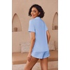 image:imageEkouaer Pajamas for Women Set Button Up Short Sleeve Pjs Lounge Set  Soft Womens LoungewearSide Slit Pj ShortsNotch CollarV Neck2 Piece Sleepwear for SleepLoungeWeddingBridalBlue