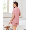 image:imageEkouaer Pajamas for Women Set Button Up Short Sleeve Pjs Lounge Set  Soft Womens LoungewearSide Slit Pj ShortsNotch CollarV Neck2 Piece Sleepwear for SleepLoungeWeddingBridalLight Pink