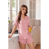 image:imageEkouaer Pajamas for Women Set Button Up Short Sleeve Pjs Lounge Set  Soft Womens LoungewearSide Slit Pj ShortsNotch CollarV Neck2 Piece Sleepwear for SleepLoungeWeddingBridalLight Pink