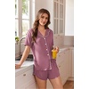 image:imageEkouaer Pajamas for Women Set Button Up Short Sleeve Pjs Lounge Set  Soft Womens LoungewearSide Slit Pj ShortsNotch CollarV Neck2 Piece Sleepwear for SleepLoungeWeddingBridalMauve