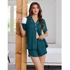 image:imageEkouaer Pajamas for Women Set Button Up Short Sleeve Pjs Lounge Set  Soft Womens LoungewearSide Slit Pj ShortsNotch CollarV Neck2 Piece Sleepwear for SleepLoungeWeddingBridalBlue Green