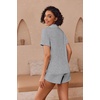 image:imageEkouaer Pajamas for Women Set Button Up Short Sleeve Pjs Lounge Set  Soft Womens LoungewearSide Slit Pj ShortsNotch CollarV Neck2 Piece Sleepwear for SleepLoungeWeddingBridalLight Gray