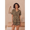 image:imageEkouaer Pajamas for Women Set Button Up Short Sleeve Pjs Lounge Set  Soft Womens LoungewearSide Slit Pj ShortsNotch CollarV Neck2 Piece Sleepwear for SleepLoungeWeddingBridalBrown Leopard