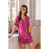 image:imageEkouaer Pajamas for Women Set Button Up Short Sleeve Pjs Lounge Set  Soft Womens LoungewearSide Slit Pj ShortsNotch CollarV Neck2 Piece Sleepwear for SleepLoungeWeddingBridalRose Red