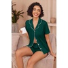 image:imageEkouaer Pajamas for Women Set Button Up Short Sleeve Pjs Lounge Set  Soft Womens LoungewearSide Slit Pj ShortsNotch CollarV Neck2 Piece Sleepwear for SleepLoungeWeddingBridalGreen