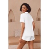 image:imageEkouaer Pajamas for Women Set Button Up Short Sleeve Pjs Lounge Set  Soft Womens LoungewearSide Slit Pj ShortsNotch CollarV Neck2 Piece Sleepwear for SleepLoungeWeddingBridalWhite