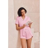 image:imageEkouaer Pajamas for Women Set Button Up Short Sleeve Pjs Lounge Set  Soft Womens LoungewearSide Slit Pj ShortsNotch CollarV Neck2 Piece Sleepwear for SleepLoungeWeddingBridalPink