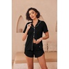image:imageEkouaer Pajamas for Women Set Button Up Short Sleeve Pjs Lounge Set  Soft Womens LoungewearSide Slit Pj ShortsNotch CollarV Neck2 Piece Sleepwear for SleepLoungeWeddingBridalBlack