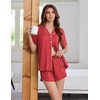 image:imageEkouaer Pajamas for Women Set Button Up Short Sleeve Pjs Lounge Set  Soft Womens LoungewearSide Slit Pj ShortsNotch CollarV Neck2 Piece Sleepwear for SleepLoungeWeddingBridalRed