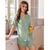image:imageEkouaer Pajamas for Women Set Button Up Short Sleeve Pjs Lounge Set  Soft Womens LoungewearSide Slit Pj ShortsNotch CollarV Neck2 Piece Sleepwear for SleepLoungeWeddingBridalSage Green