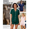 image:imageEkouaer Pajamas for Women Set Button Up Short Sleeve Pjs Lounge Set  Soft Womens LoungewearSide Slit Pj ShortsNotch CollarV Neck2 Piece Sleepwear for SleepLoungeWeddingBridalGreen