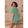 image:imageEkouaer Pajamas for Women Set Button Up Short Sleeve Pjs Lounge Set  Soft Womens LoungewearSide Slit Pj ShortsNotch CollarV Neck2 Piece Sleepwear for SleepLoungeWeddingBridalLight Green