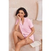 image:imageEkouaer Pajamas for Women Set Button Up Short Sleeve Pjs Lounge Set  Soft Womens LoungewearSide Slit Pj ShortsNotch CollarV Neck2 Piece Sleepwear for SleepLoungeWeddingBridalPink