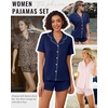 image:imageEkouaer Pajamas for Women Set Button Up Short Sleeve Pjs Lounge Set  Soft Womens LoungewearSide Slit Pj ShortsNotch CollarV Neck2 Piece Sleepwear for SleepLoungeWeddingBridalNavy