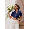 image:imageEkouaer Pajamas for Women Set Button Up Short Sleeve Pjs Lounge Set  Soft Womens LoungewearSide Slit Pj ShortsNotch CollarV Neck2 Piece Sleepwear for SleepLoungeWeddingBridalNavy