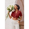 image:imageEkouaer Pajamas for Women Set Button Up Short Sleeve Pjs Lounge Set  Soft Womens LoungewearSide Slit Pj ShortsNotch CollarV Neck2 Piece Sleepwear for SleepLoungeWeddingBridalWine Red