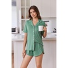 image:imageEkouaer Pajamas for Women Set Button Up Short Sleeve Pjs Lounge Set  Soft Womens LoungewearSide Slit Pj ShortsNotch CollarV Neck2 Piece Sleepwear for SleepLoungeWeddingBridalLight Green