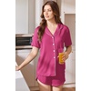 image:imageEkouaer Pajamas for Women Set Button Up Short Sleeve Pjs Lounge Set  Soft Womens LoungewearSide Slit Pj ShortsNotch CollarV Neck2 Piece Sleepwear for SleepLoungeWeddingBridalRose Red
