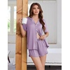 image:imageEkouaer Pajamas for Women Set Button Up Short Sleeve Pjs Lounge Set  Soft Womens LoungewearSide Slit Pj ShortsNotch CollarV Neck2 Piece Sleepwear for SleepLoungeWeddingBridalLavender