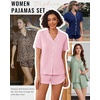 image:imageEkouaer Pajamas for Women Set Button Up Short Sleeve Pjs Lounge Set  Soft Womens LoungewearSide Slit Pj ShortsNotch CollarV Neck2 Piece Sleepwear for SleepLoungeWeddingBridalPink
