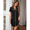 image:imageEkouaer Womens Nightgown Button Down Nightshirt Short Sleeve Sleep Shirt Dress Boyfriend Sleepdress Soft Pajama DressBlack