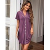 image:imageEkouaer Womens Nightgown Button Down Nightshirt Short Sleeve Sleep Shirt Dress Boyfriend Sleepdress Soft Pajama DressPruple