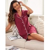 image:imageEkouaer Womens Nightgown Button Down Nightshirt Short Sleeve Sleep Shirt Dress Boyfriend Sleepdress Soft Pajama DressWine Red