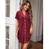 image:imageEkouaer Womens Nightgown Button Down Nightshirt Short Sleeve Sleep Shirt Dress Boyfriend Sleepdress Soft Pajama DressWine Red