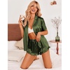 image:imageEkouaer Womens Satin Pajamas Set Button Down 2 Piece Silk Pjs Shorts Set Ruffle Lingerie Notch Collar SleepwearArmy Green