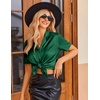 image:imageEkouaer Womens Satin Pajamas Set Button Down 2 Piece Silk Pjs Shorts Set Ruffle Lingerie Notch Collar SleepwearGreen