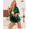image:imageEkouaer Womens Satin Pajamas Set Button Down 2 Piece Silk Pjs Shorts Set Ruffle Lingerie Notch Collar SleepwearGreen