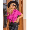 image:imageEkouaer Womens Satin Pajamas Set Button Down 2 Piece Silk Pjs Shorts Set Ruffle Lingerie Notch Collar SleepwearHot Pink