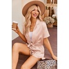 image:imageEkouaer Womens Satin Pajamas Set Button Down 2 Piece Silk Pjs Shorts Set Ruffle Lingerie Notch Collar SleepwearKhaki