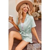 image:imageEkouaer Womens Satin Pajamas Set Button Down 2 Piece Silk Pjs Shorts Set Ruffle Lingerie Notch Collar SleepwearLight Green