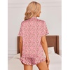 image:imageEkouaer Womens Satin Pajamas Set Button Down 2 Piece Silk Pjs Shorts Set Ruffle Lingerie Notch Collar SleepwearPink Leopard Love