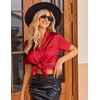 image:imageEkouaer Womens Satin Pajamas Set Button Down 2 Piece Silk Pjs Shorts Set Ruffle Lingerie Notch Collar SleepwearRed