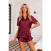 image:imageEkouaer Womens Satin Pajamas Set Button Down 2 Piece Silk Pjs Shorts Set Ruffle Lingerie Notch Collar SleepwearWind Red