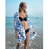 image:imageEkouaer Womens Swimsuit Cover Up 34 Sleeve Beachwear Bikini Coverups Button Down Oversized Cover Up Shirt S3XLBlueWhite Floral