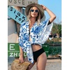 image:imageEkouaer Womens Swimsuit Cover Up 34 Sleeve Beachwear Bikini Coverups Button Down Oversized Cover Up Shirt S3XLBlueWhite Floral