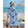 image:imageEkouaer Womens Swimsuit Cover Up 34 Sleeve Beachwear Bikini Coverups Button Down Oversized Cover Up Shirt S3XLBlueWhite Floral