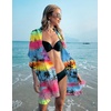 image:imageEkouaer Womens Swimsuit Cover Up 34 Sleeve Beachwear Bikini Coverups Button Down Oversized Cover Up Shirt S3XLColour Palm