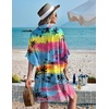 image:imageEkouaer Womens Swimsuit Cover Up 34 Sleeve Beachwear Bikini Coverups Button Down Oversized Cover Up Shirt S3XLColour Palm