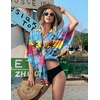 image:imageEkouaer Womens Swimsuit Cover Up 34 Sleeve Beachwear Bikini Coverups Button Down Oversized Cover Up Shirt S3XLColour Palm