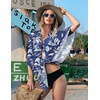 image:imageEkouaer Womens Swimsuit Cover Up 34 Sleeve Beachwear Bikini Coverups Button Down Oversized Cover Up Shirt S3XLDark Blue Palm