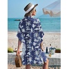 image:imageEkouaer Womens Swimsuit Cover Up 34 Sleeve Beachwear Bikini Coverups Button Down Oversized Cover Up Shirt S3XLDark Blue Palm