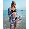 image:imageEkouaer Womens Swimsuit Cover Up 34 Sleeve Beachwear Bikini Coverups Button Down Oversized Cover Up Shirt S3XLDark Blue Palm