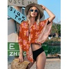 image:imageEkouaer Womens Swimsuit Cover Up 34 Sleeve Beachwear Bikini Coverups Button Down Oversized Cover Up Shirt S3XLFloral Orange Purple